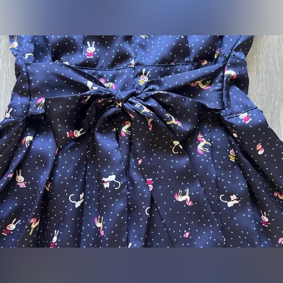 Vintage y2k forever 21 kawaii kidcore unicorn cat bunny mushroom pleated dress L - Picture 11 of 14
